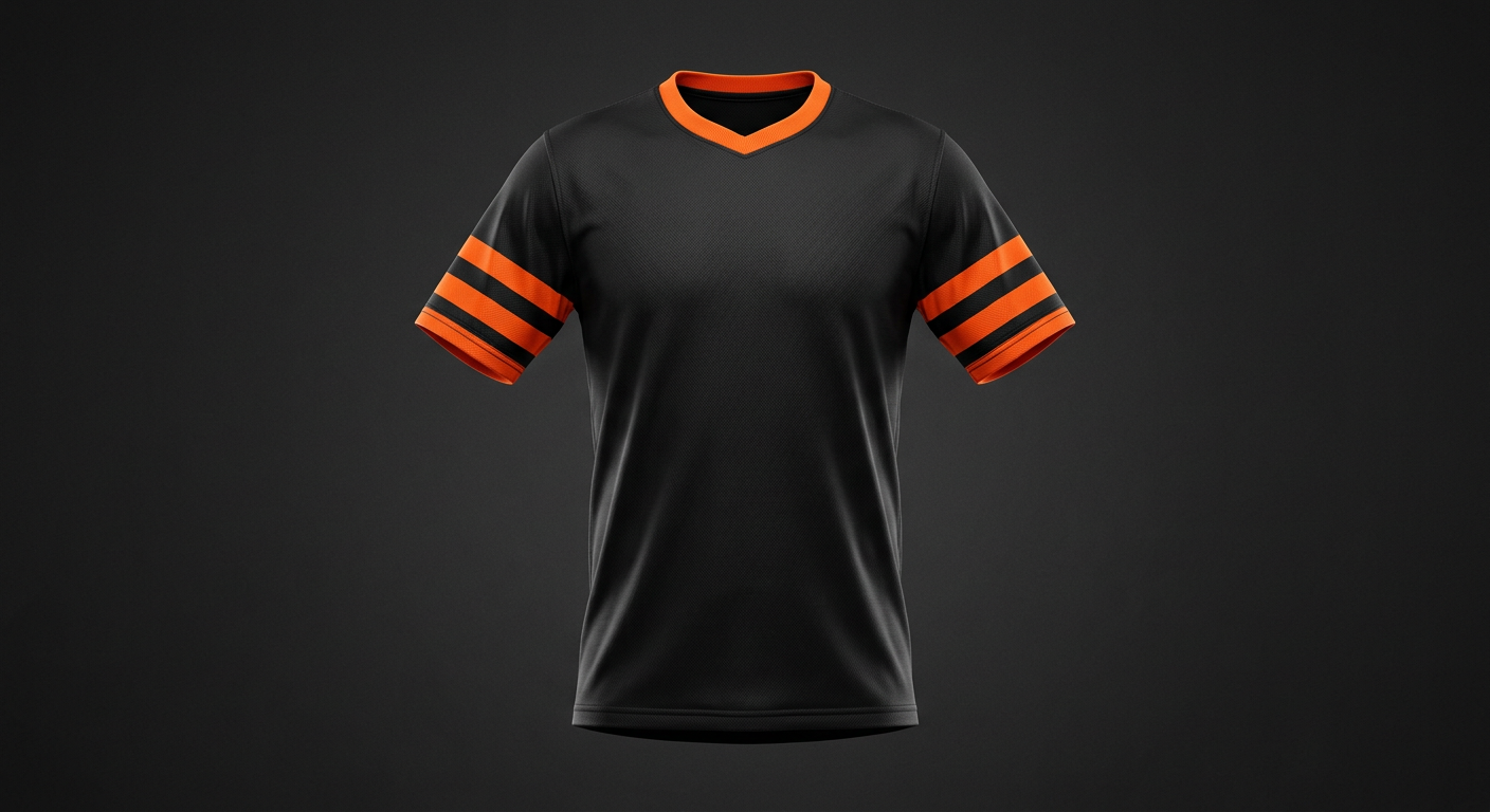 Midnight Away jersey in black with orange stripes